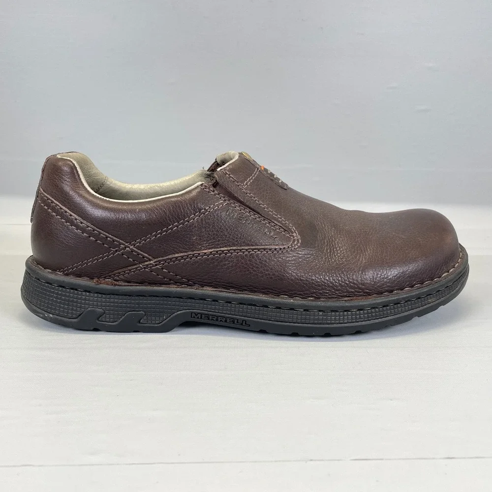Merrell World Legend Stollen Loafers Mens Size 10.5 Brown Leather Slip On Shoes